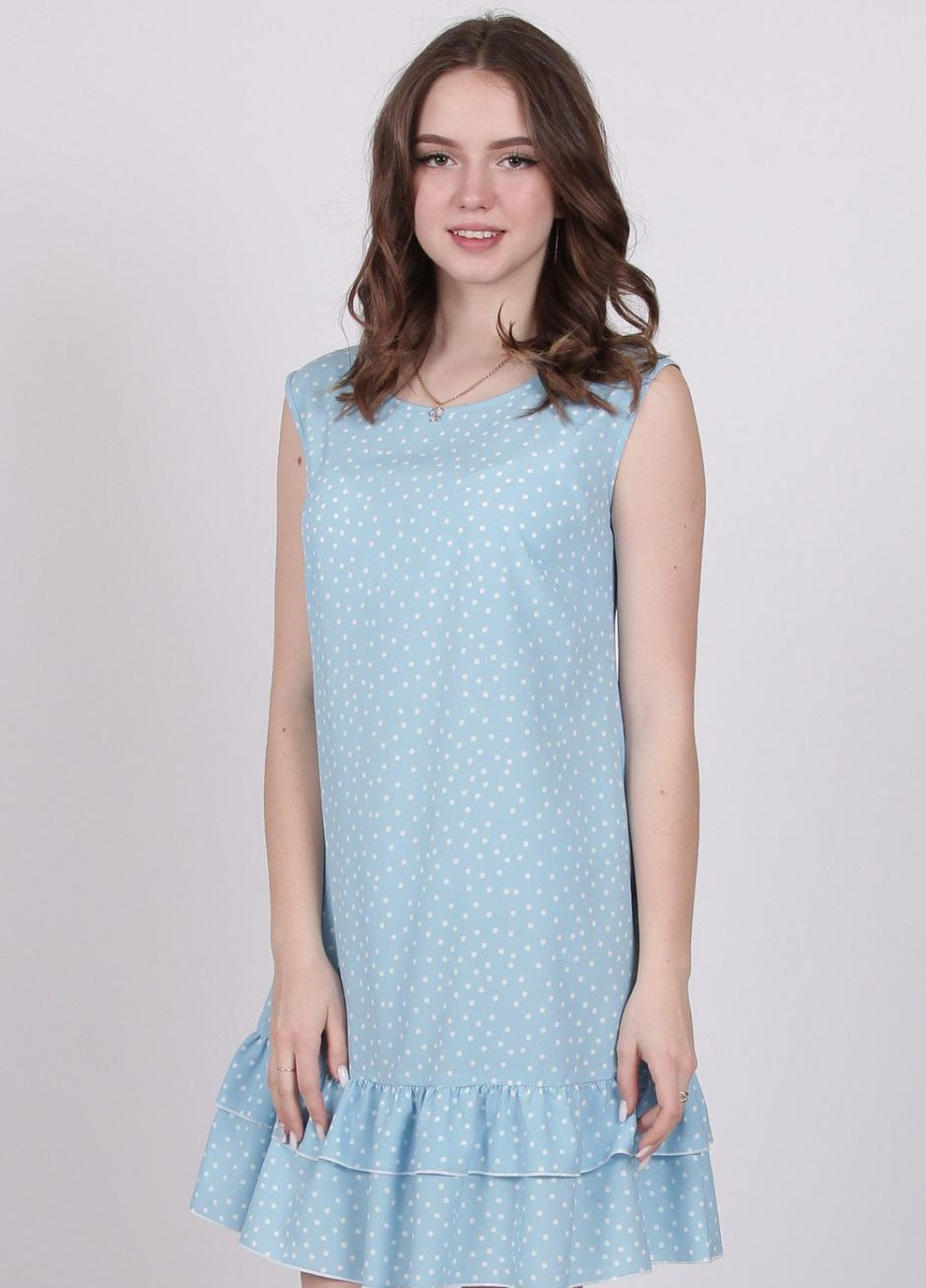 Блакитна кежуал сукня жіноча 439 горох білий софт блакитна Актуаль