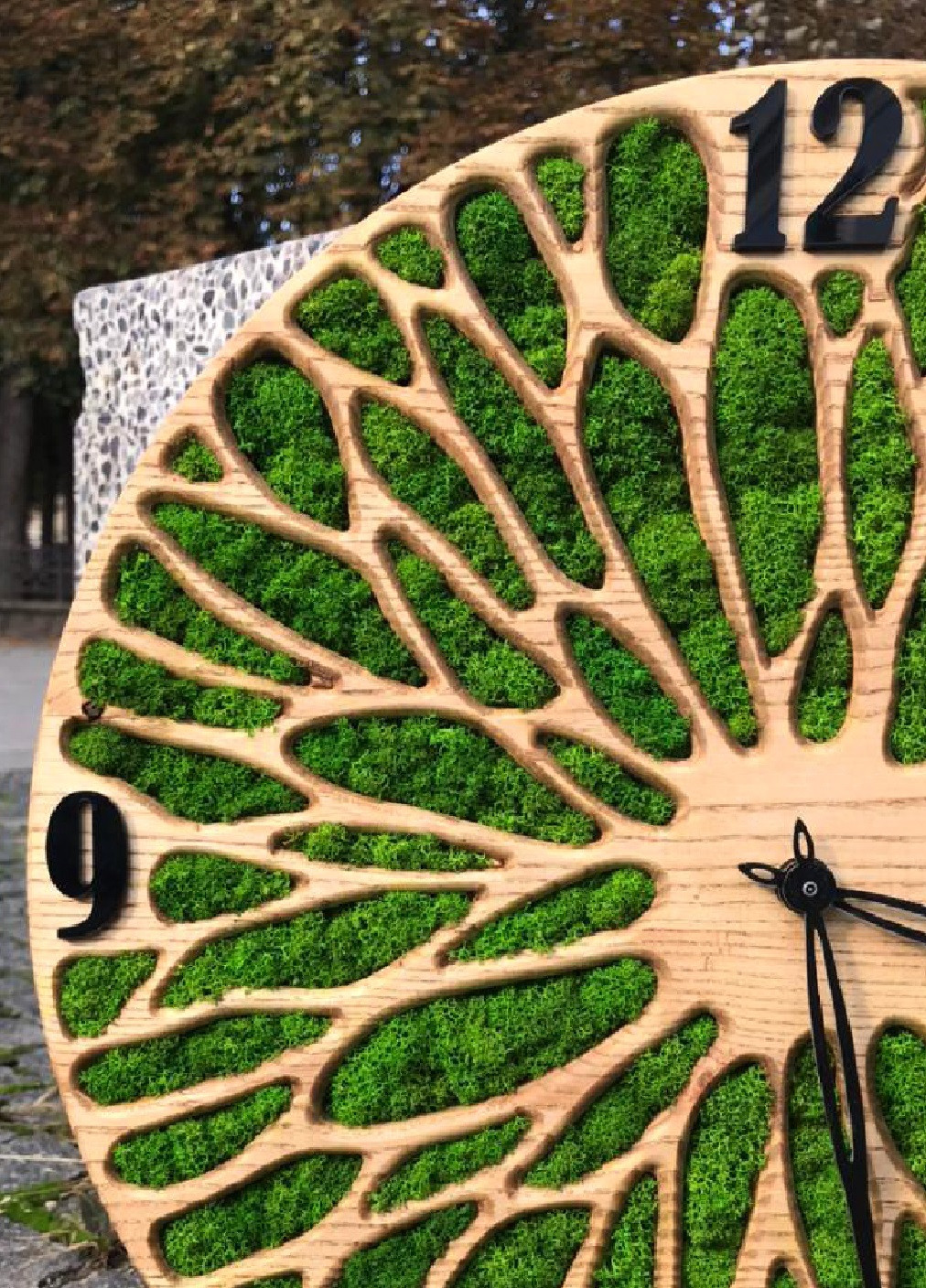 Часы настенные круглые со стабилизированным мхом из дерева 45х45х4 см (475807-Prob) Черные цифры Unbranded (271813767)