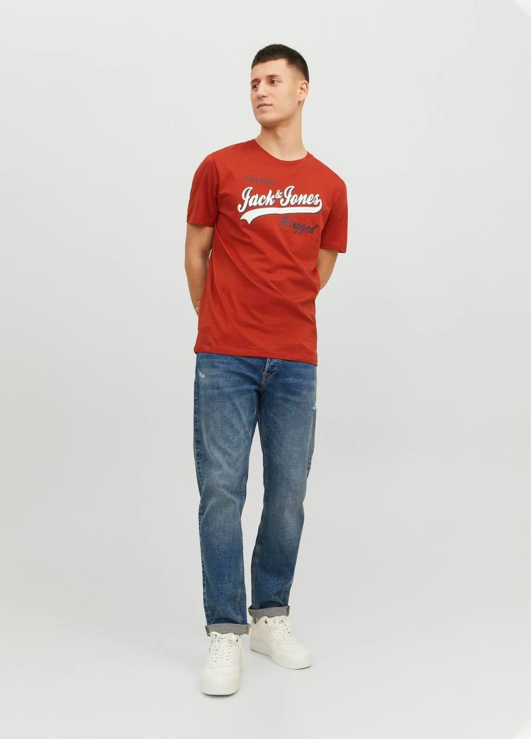 Светло-оранжевая футболка basic,кирпичный с принтом,jack&jones Jack & Jones