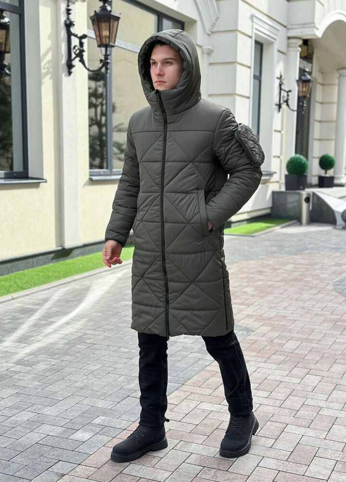 Оливкова (хакі) зимня куртка-пальто zmist хакі Pobedov