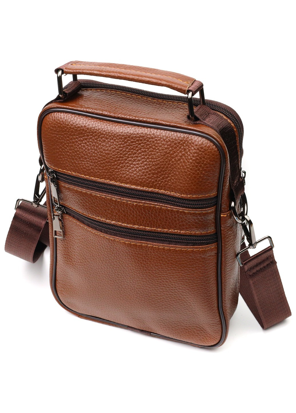 Стильна вертикальна чоловіча сумка із натуральної шкіри 21954 Світло-коричнева Vintage (267932181)