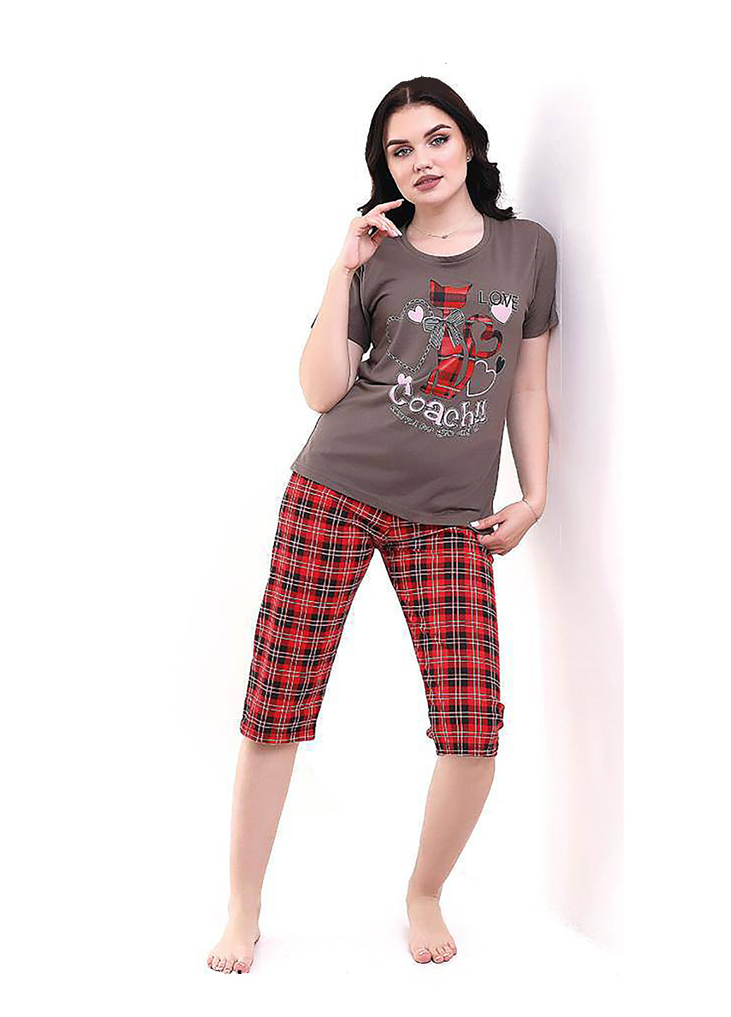 Червона піжама домашній костюм футболка + капрі Mira