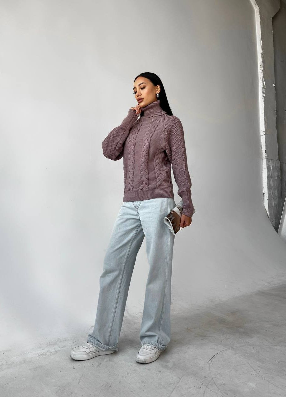Женский вязаный свитер с объемными рукавами цвет кофейный р.42/46 443581 New Trend (266901834)