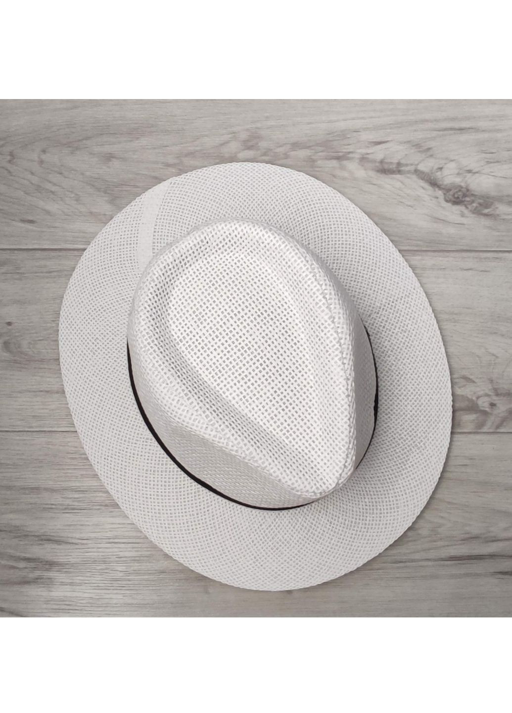 Літній капелюх Федора білий з чорною стрічкою (949) No Brand (259522170)