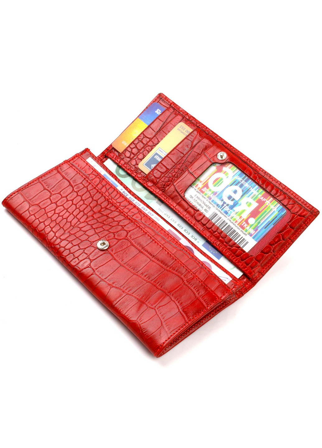 Оригінальний жіночий гаманець з натуральної фактурної шкіри з тисненням під крокодила 21827 Червоний Canpellini (259815869)