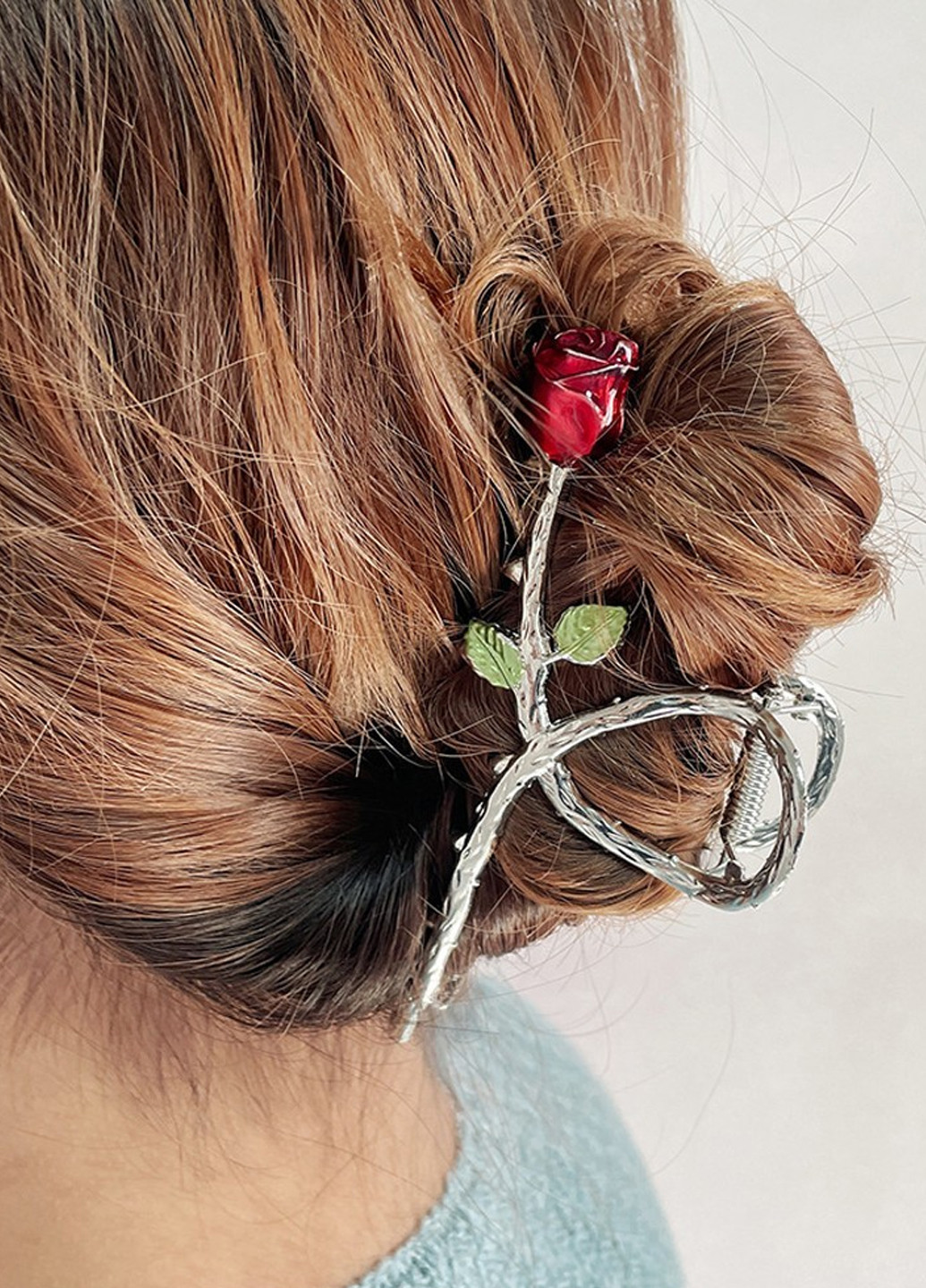 Заколка краб для волосся "Троянда", сріблястий, червоний, 11 см Анна Ясеницька (265331483)