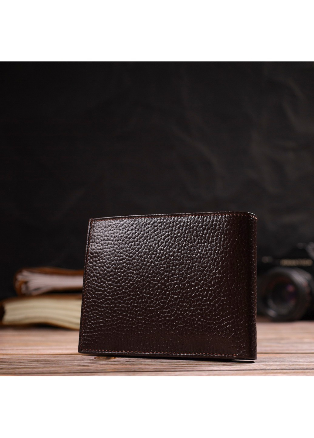 Ідеальний горизонтальний чоловічий гаманець середнього розміру із натуральної зернистої шкіри 21863 Коричневий Canpellini (259874047)