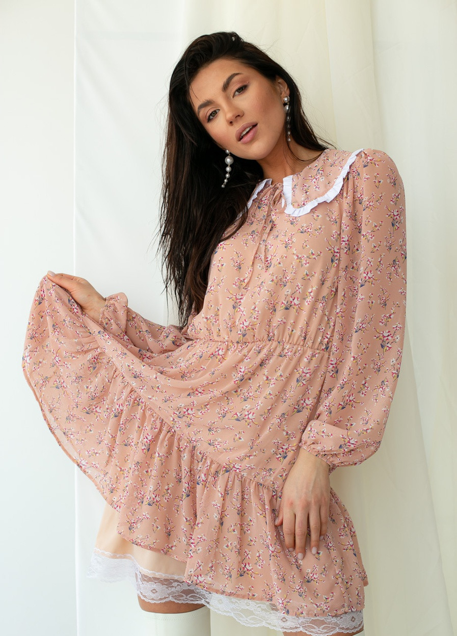 Персиковое кэжуал платье с пышной юбкой Lurex с цветочным принтом