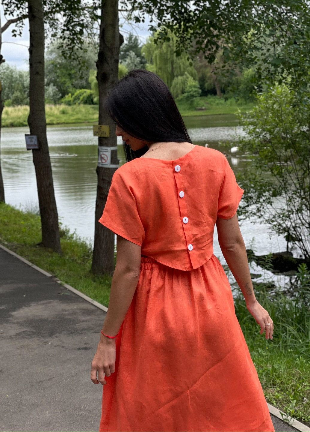 Оранжевое кэжуал платье миди клеш, с юбкой-солнце, колокол BeART однотонное