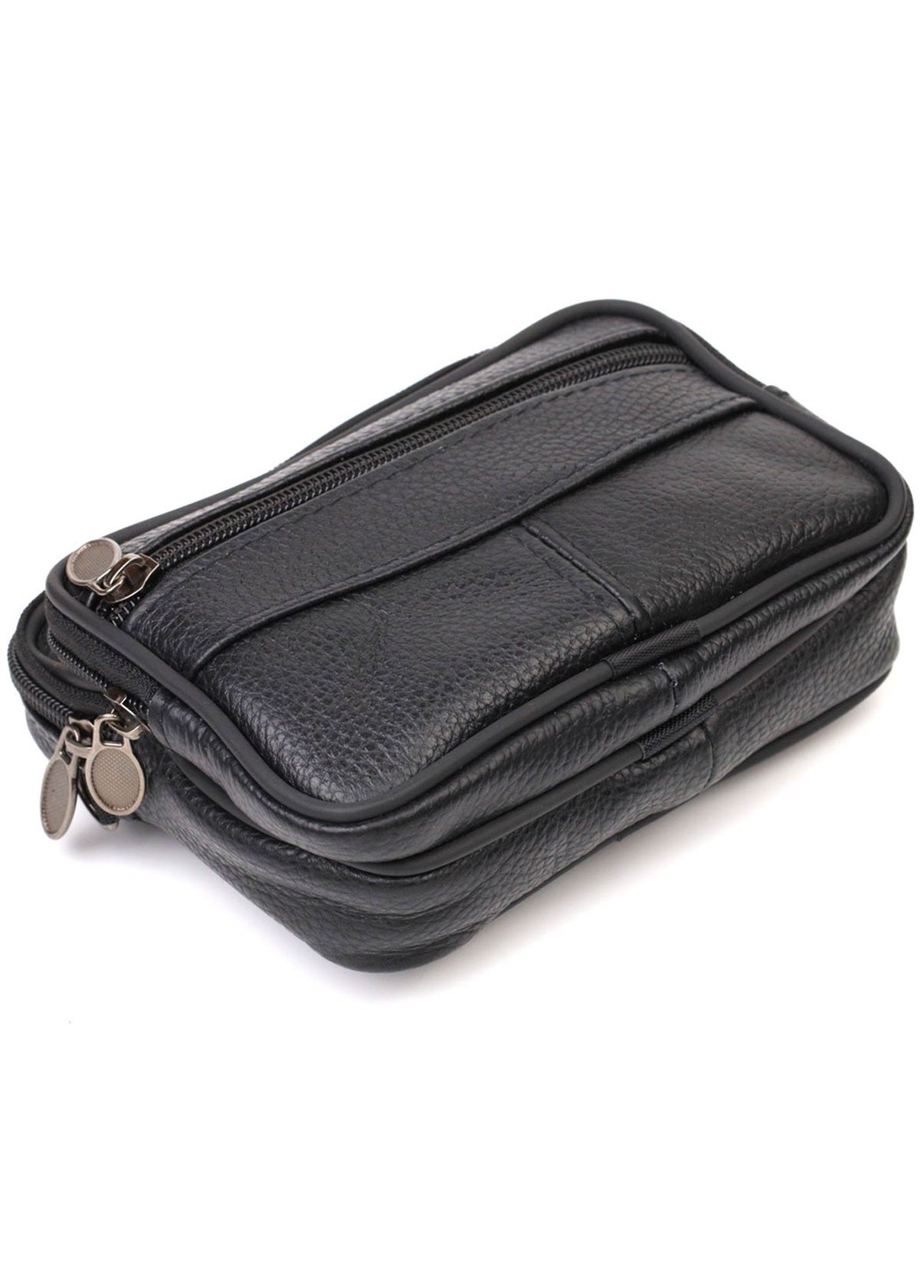 Горизонтальна поясна сумка для чоловіків з натуральної шкіри 21485 Чорна Vintage (260360866)