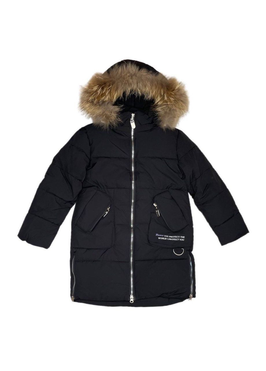 Чорне Пальто зимове для дівчинки Модняшки