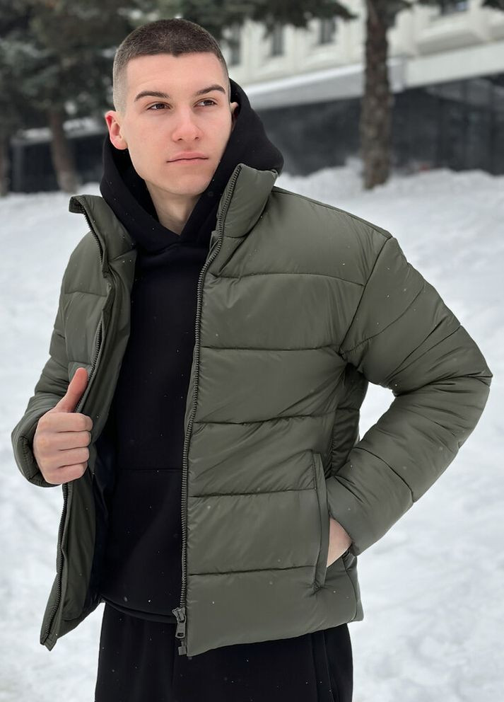 Черная зимняя куртка bubble gum хаки Pobedov