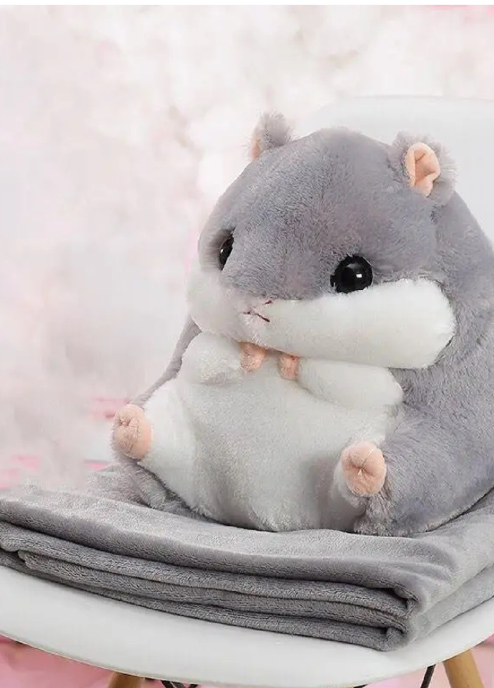 Дитяча м'яка іграшка з пледом подушка трансформер набір комплект 3 в 1 мікрофібра (474314-Prob) Сірий хом'як Unbranded (258139927)