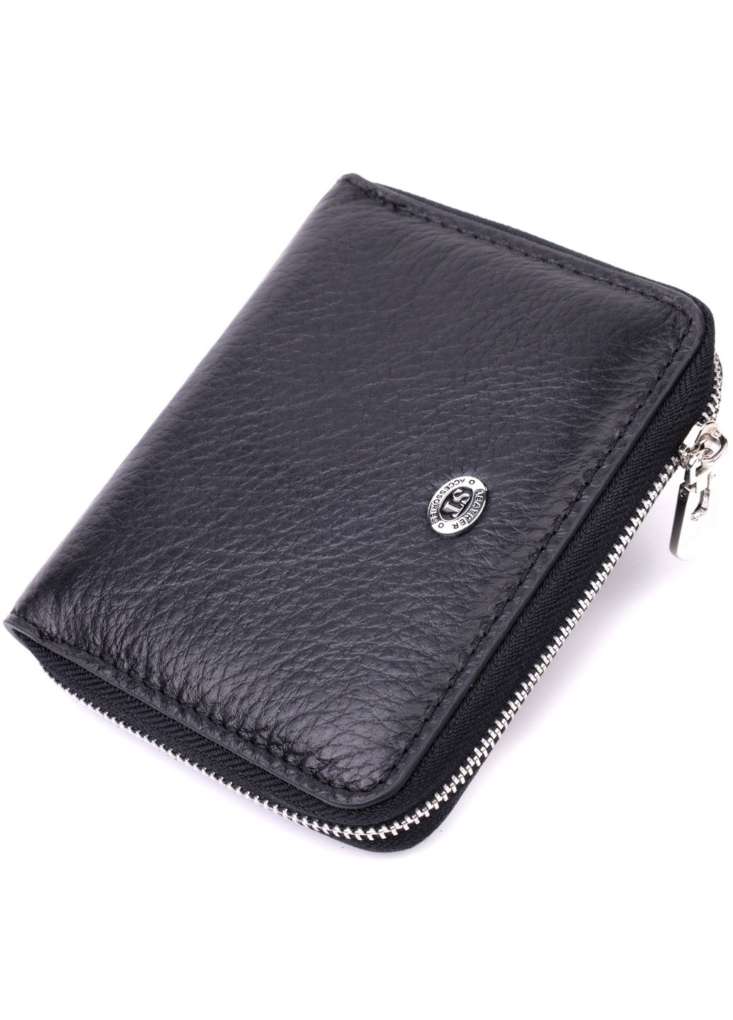 Жіночий шкіряний гаманець на блискавці з металевим логотипом виробника 19483 Чорний st leather (277980493)