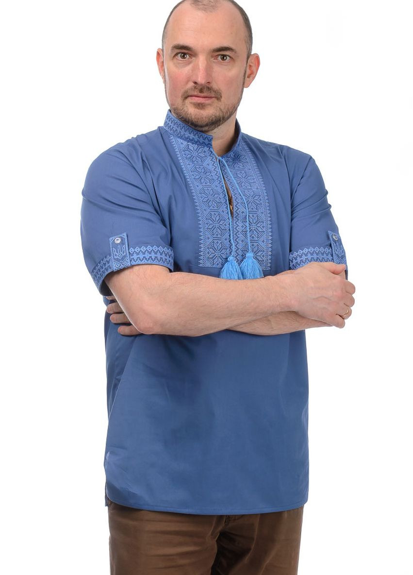 Сорочка вышиванка с коротким рукавом мужская (голубая) Golfstream (260071950)