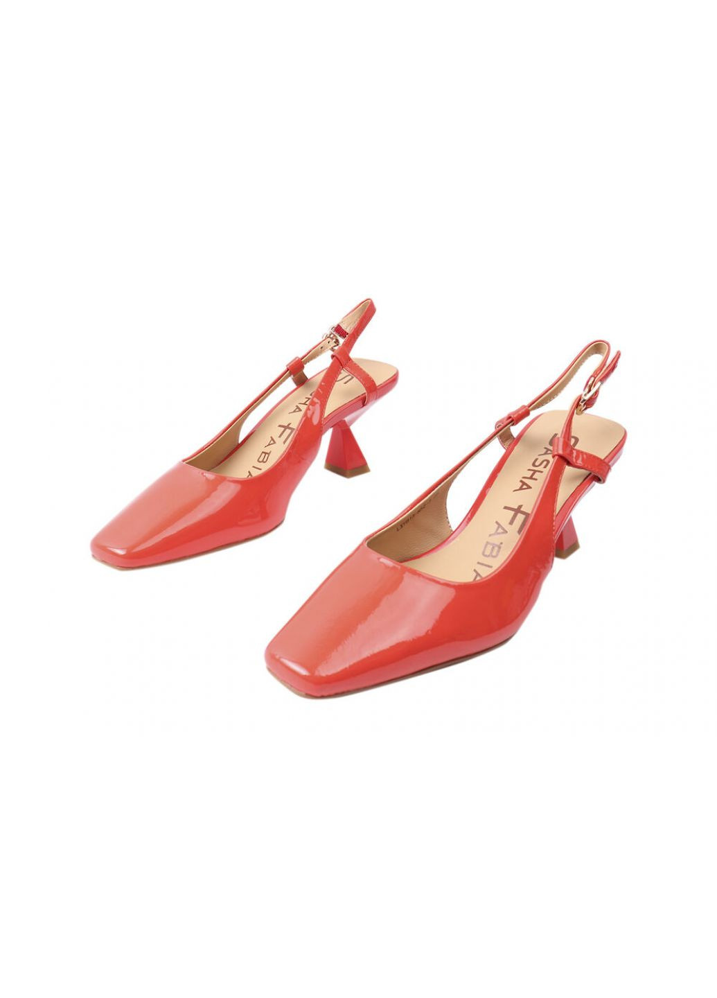 Туфли женские из натуральной лаковой кожи, на низком каблуке, с открытой пятой, цвет красный, Sasha Fabiani