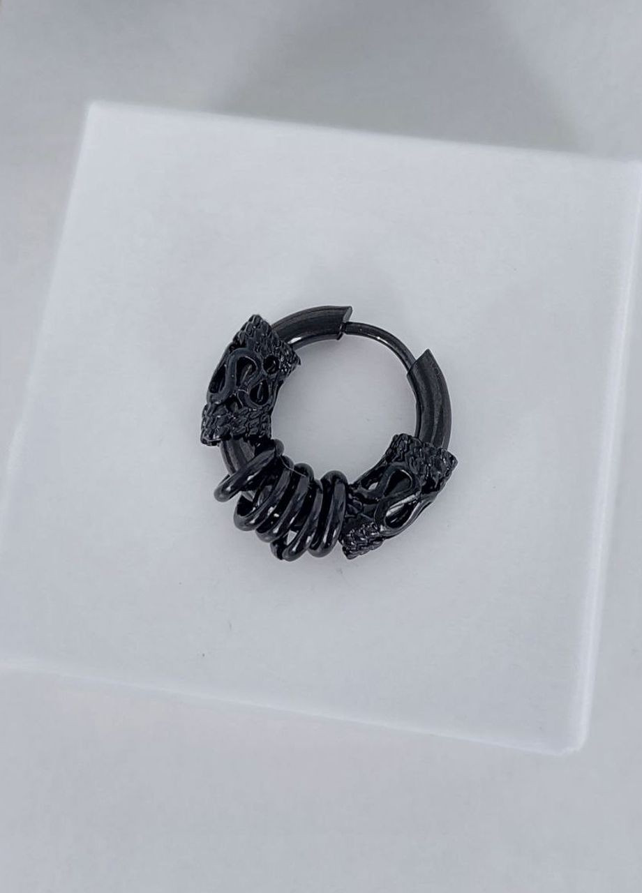 Моно сережка кільце чоловіча нержавіюча сталь (1 шт) масивна MK1231 чорний DeKolie (260492370)