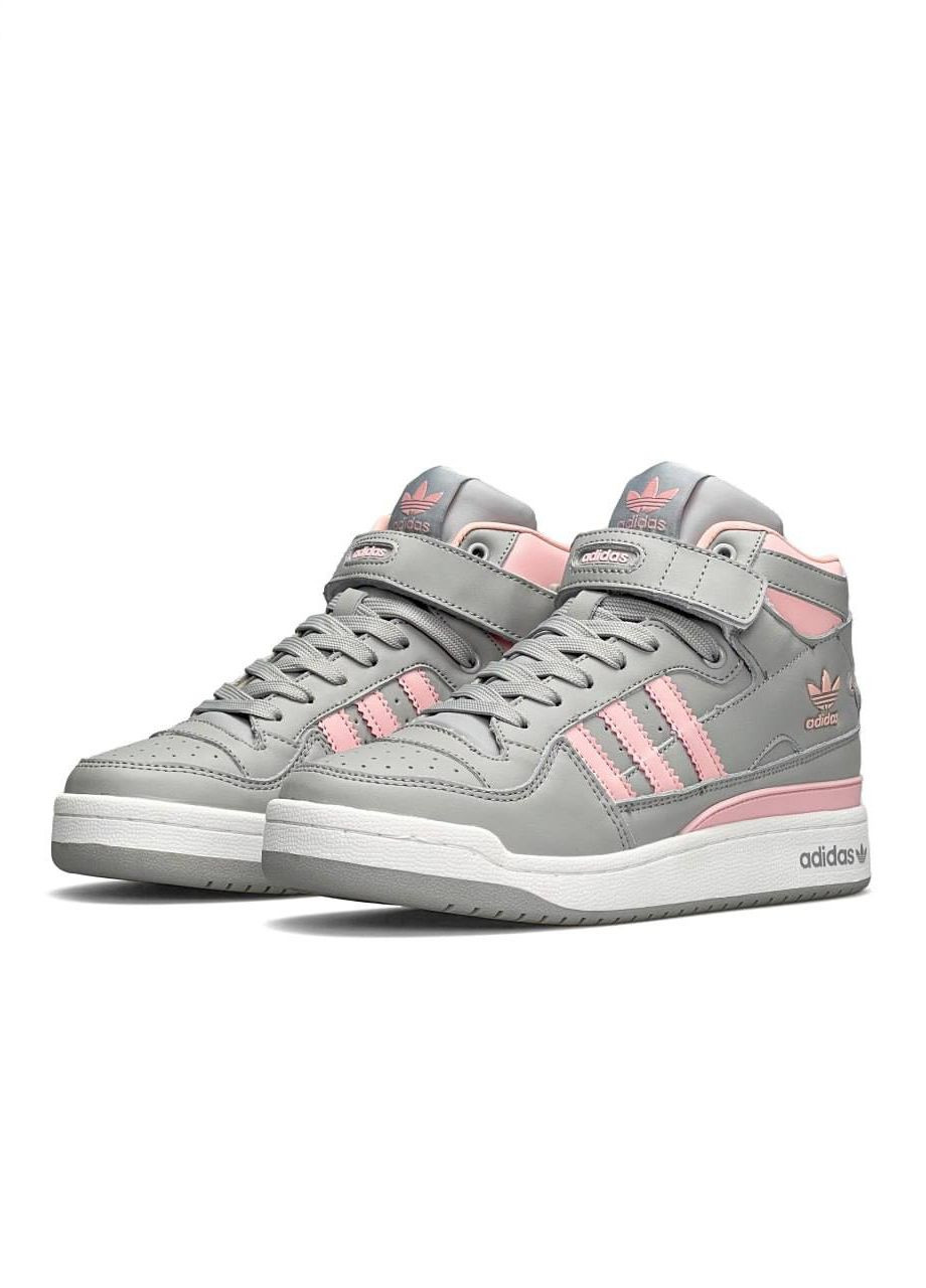 Серые демисезонные кроссовки женские adidas forum 84 mid grey pink w реплика серые No Brand