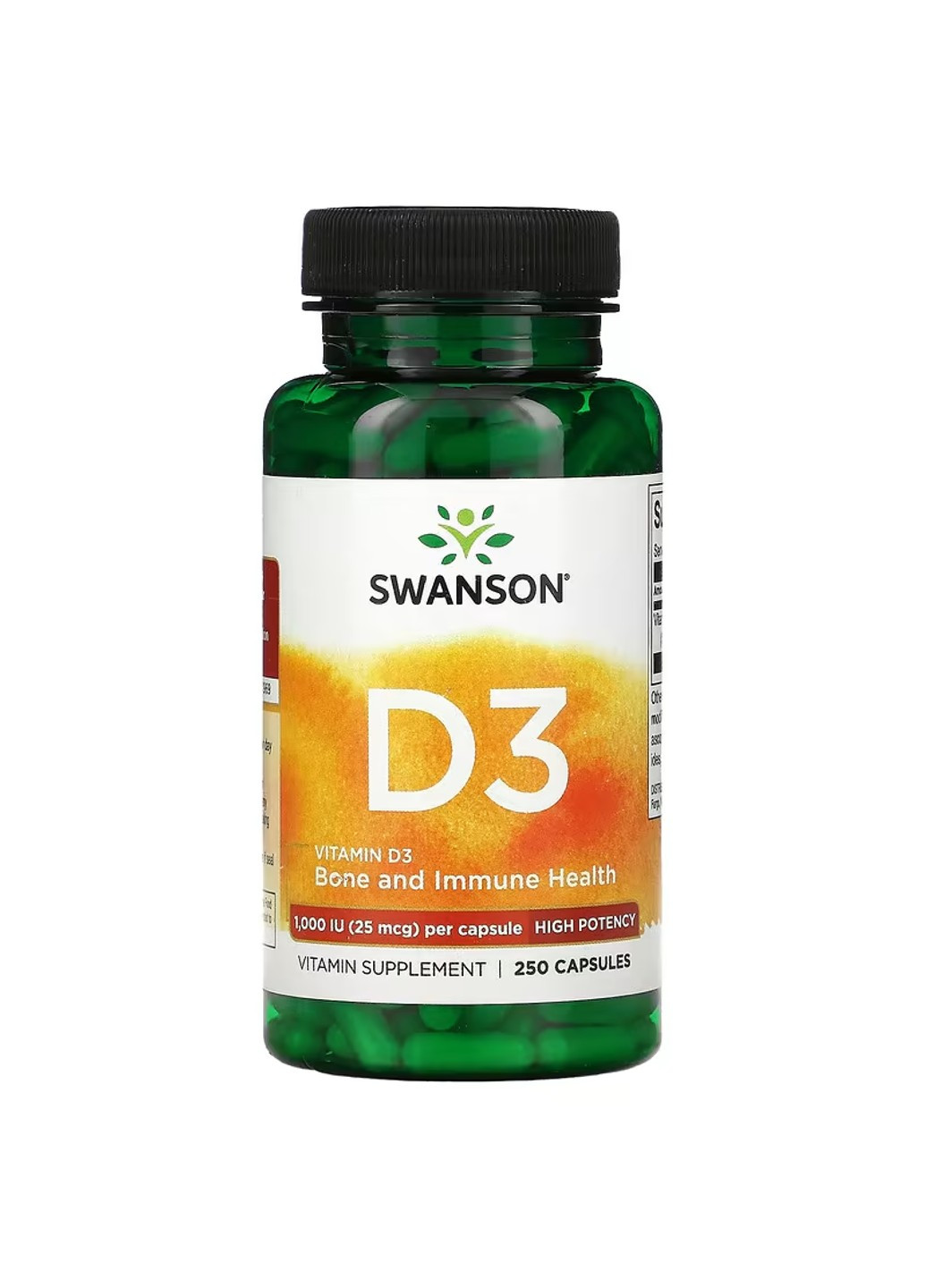 Витамин D3 Vitamin D3 High Potency 1,000 IU (25 мкг) - 60 капсул Swanson (271823059)
