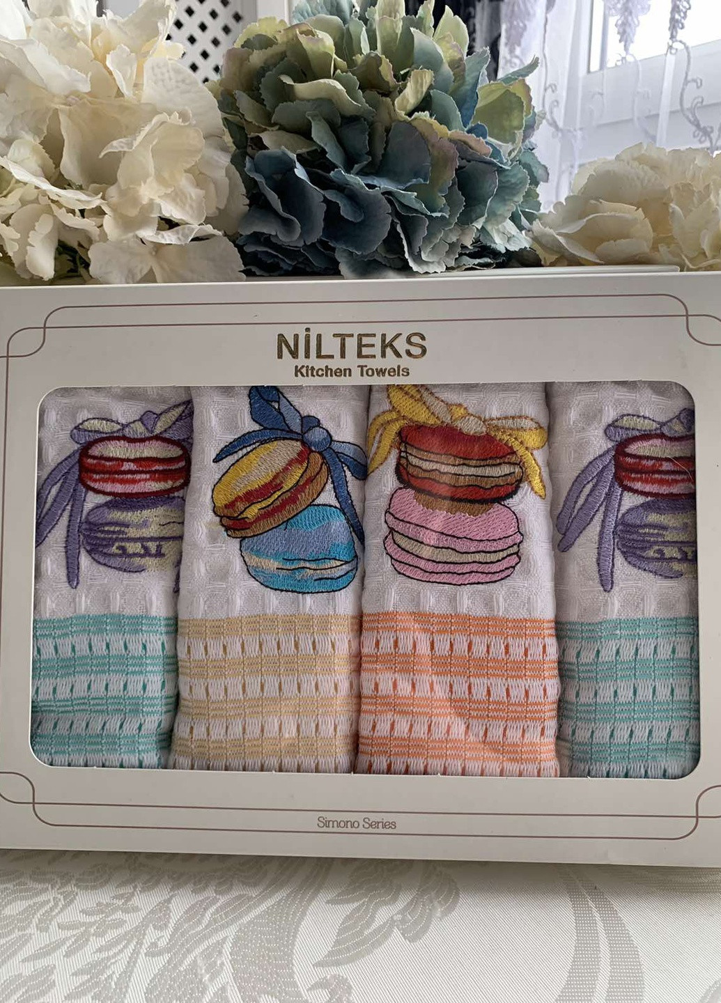 Nilteks вафельные полотенца для кухни niltex simona 50х70см (4 шт. в коробке) орнамент комбинированный производство - Турция