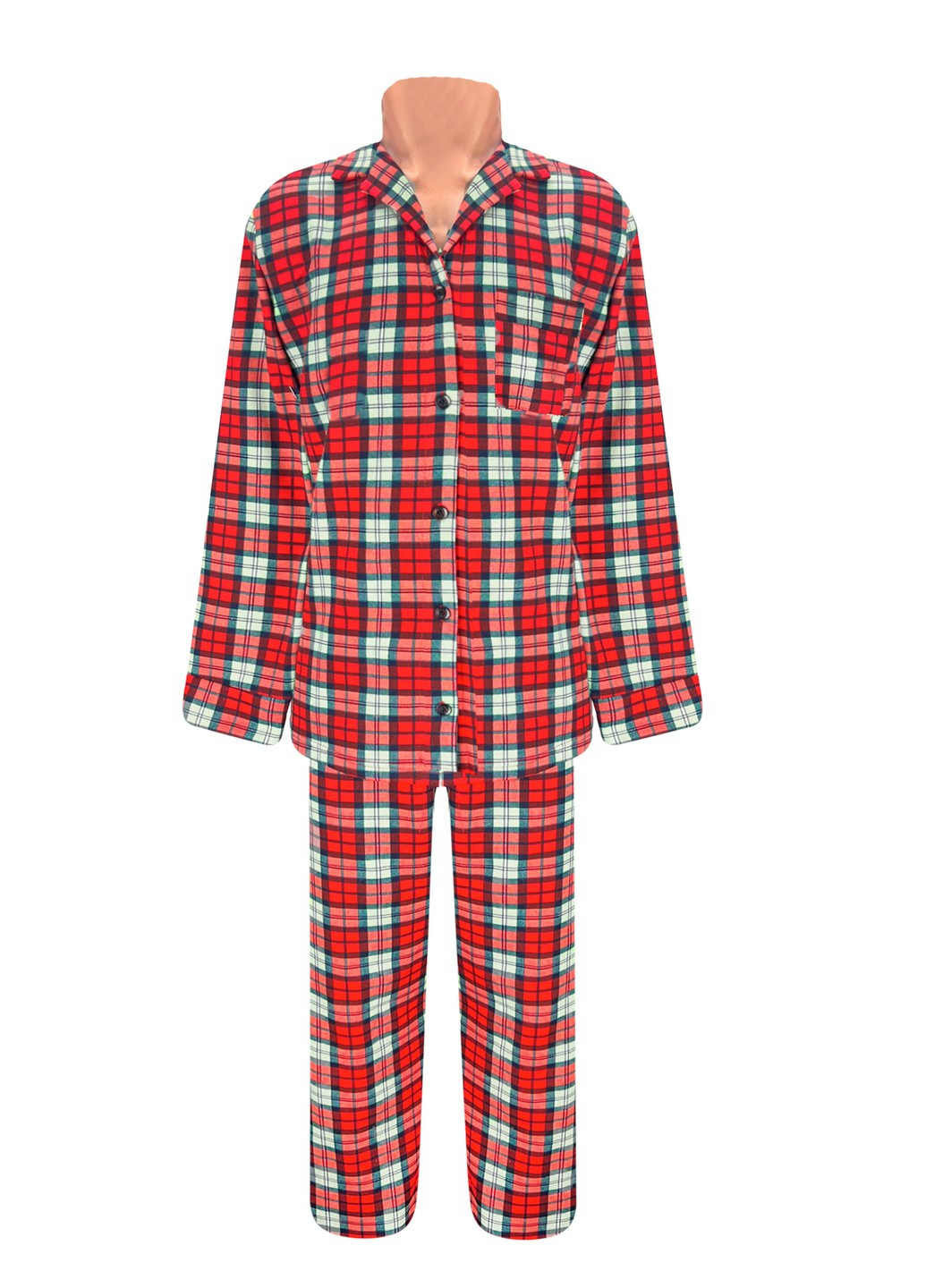 Красная всесезон пижама на пуговицах клетка начёс рубашка + брюки Жемчужина стилей 1323
