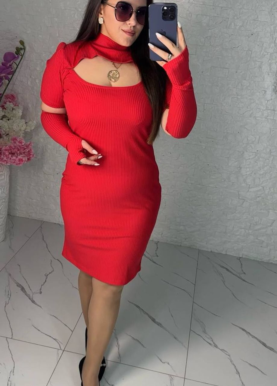 Красное женское платье приталенное с перчатками цвет красный р.42/44 446907 New Trend