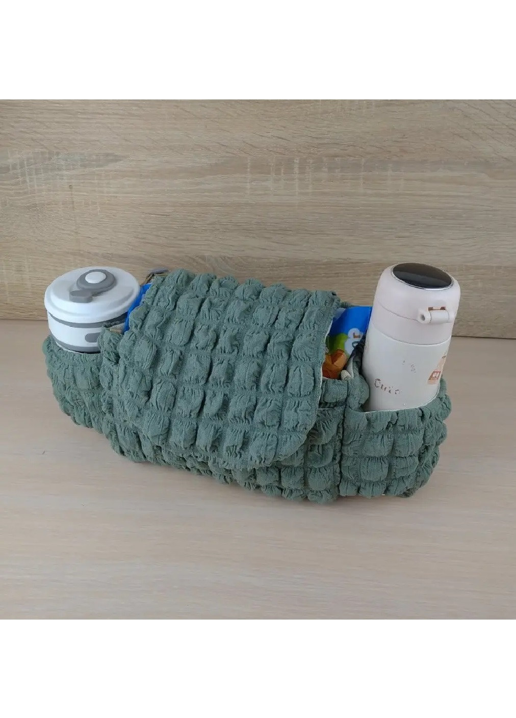 Органайзер сумка на ручку детской коляски универсальный портативный полиэстер 11.5х36х13 см (475092-Prob) Серо-зеленый Unbranded (261487541)