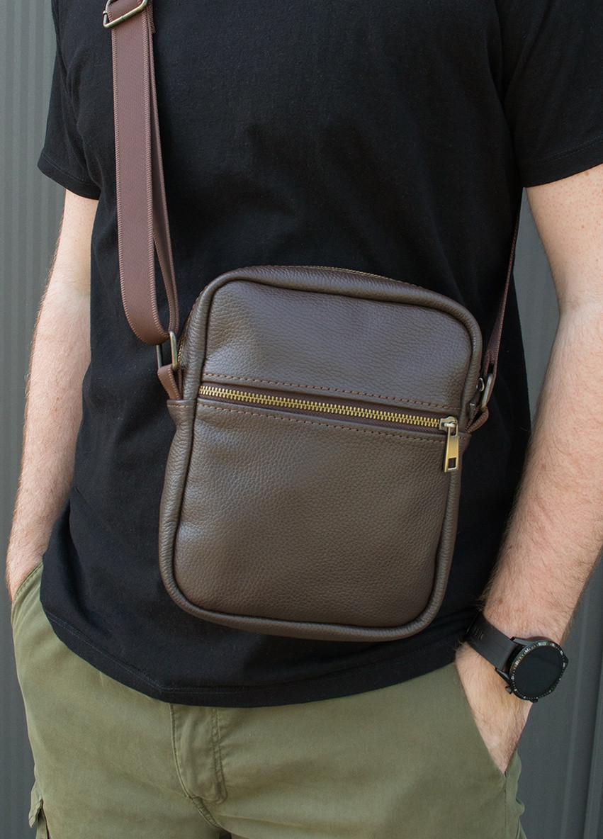 Сумка мужская мессенджер коричневый ( через плечо ) из натуральной кожи Famk (259018688)