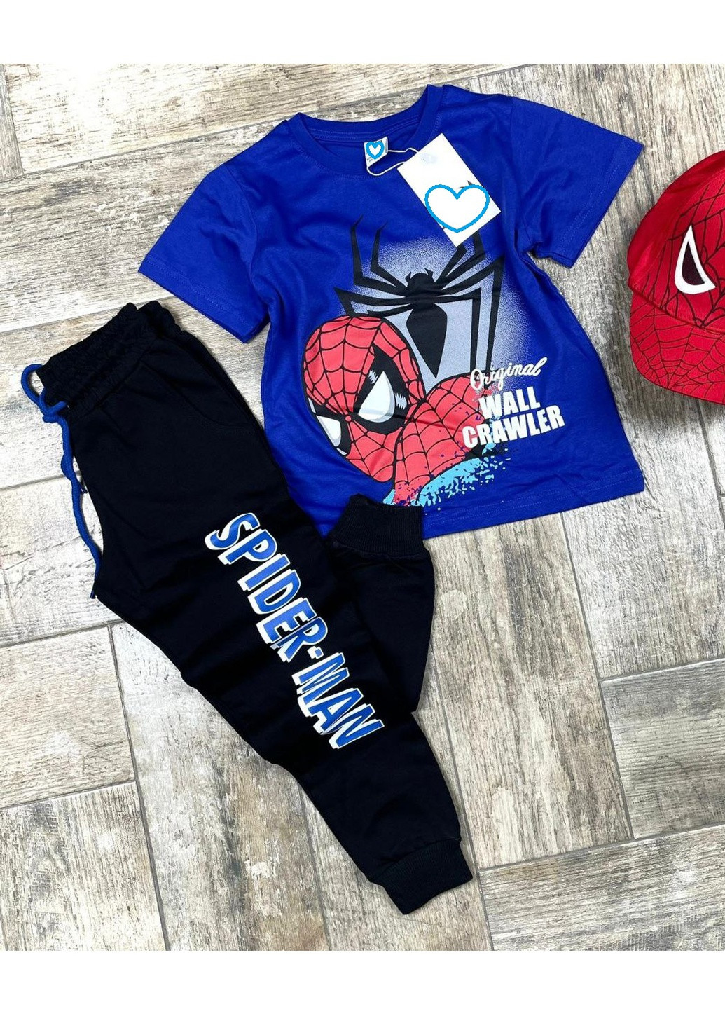 Синий летний костюм (футболка, штаны, кепка) spider man ( людина павук) No Brand