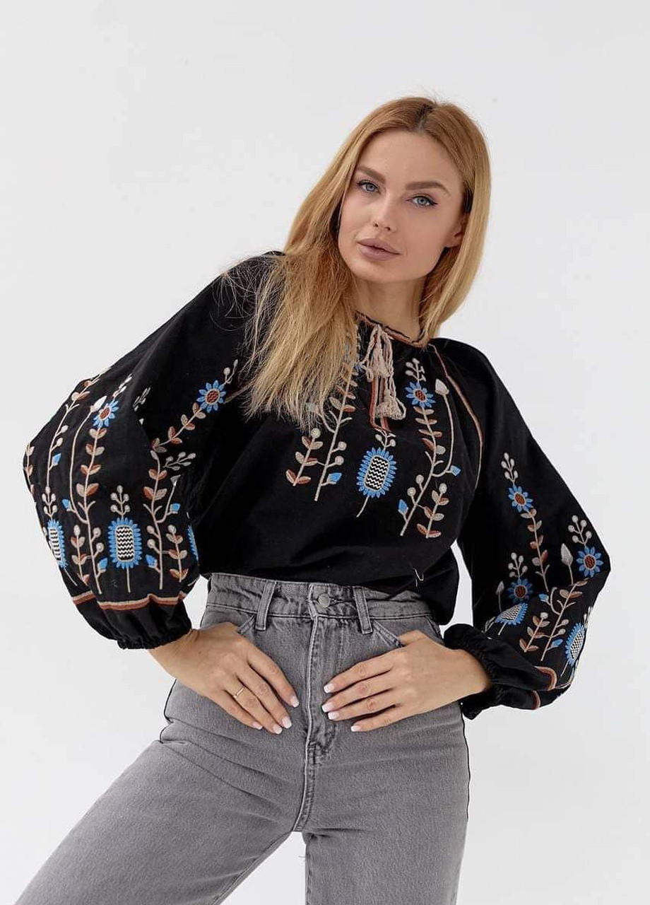 Чёрная блузка вышиванка мия черная (258264031)