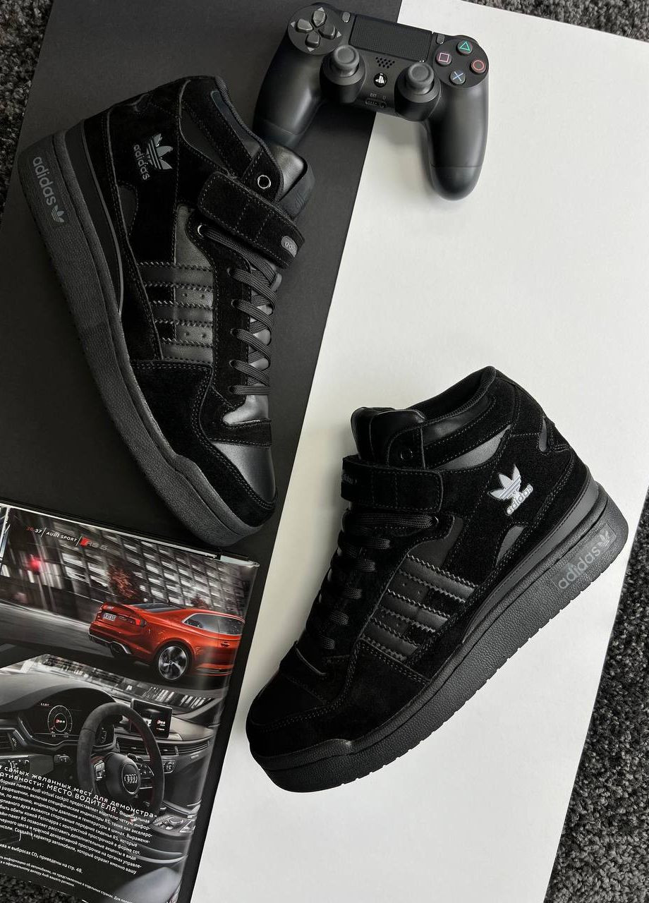 Черные зимние кроссовки мужские, вьетнам adidas Forum 84 High Black Suede Fur