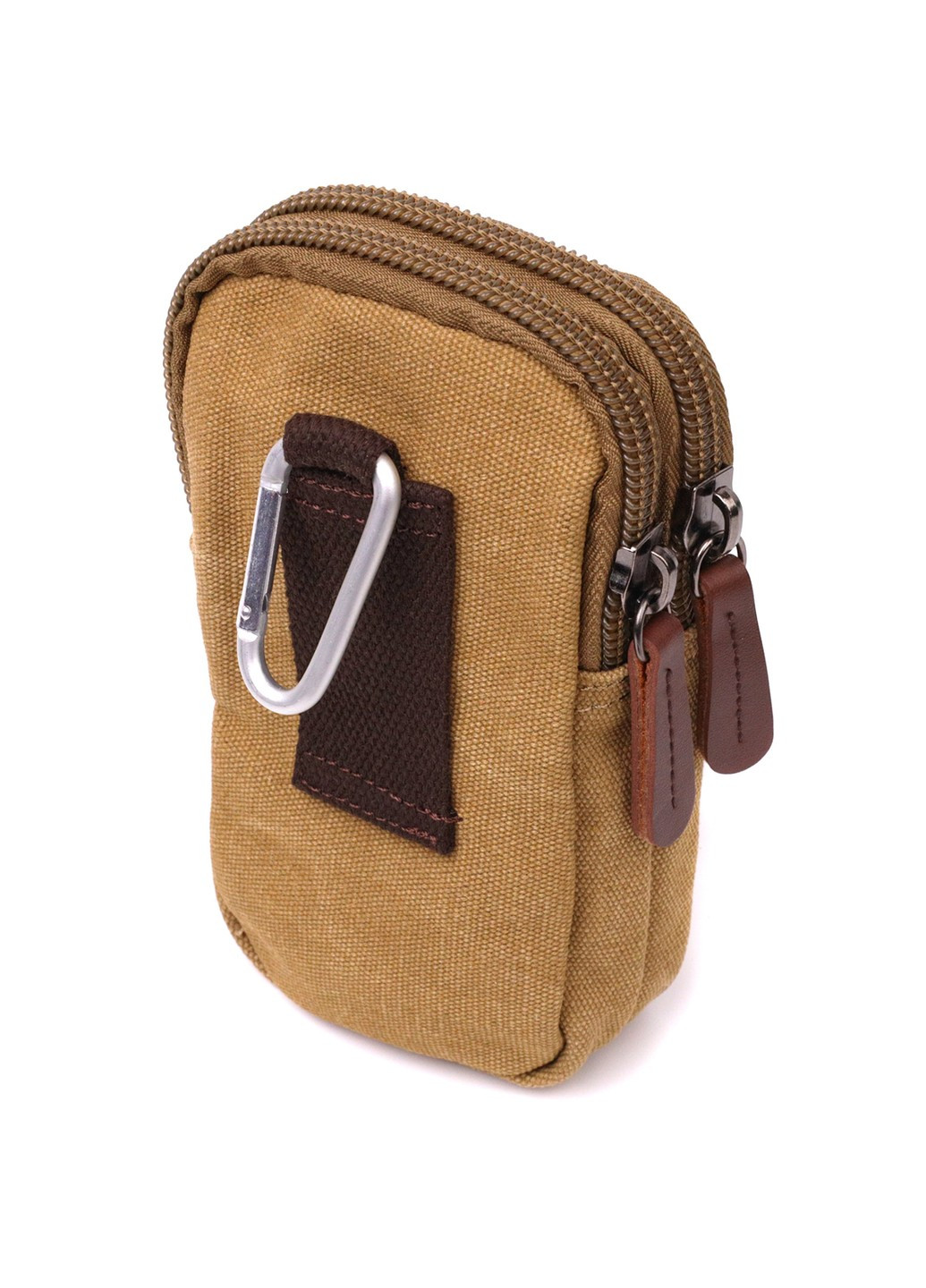 Вертикальна сумка-чохол на пояс із металевим карабіном із текстилю 22227 Пісочний Vintage (267925292)