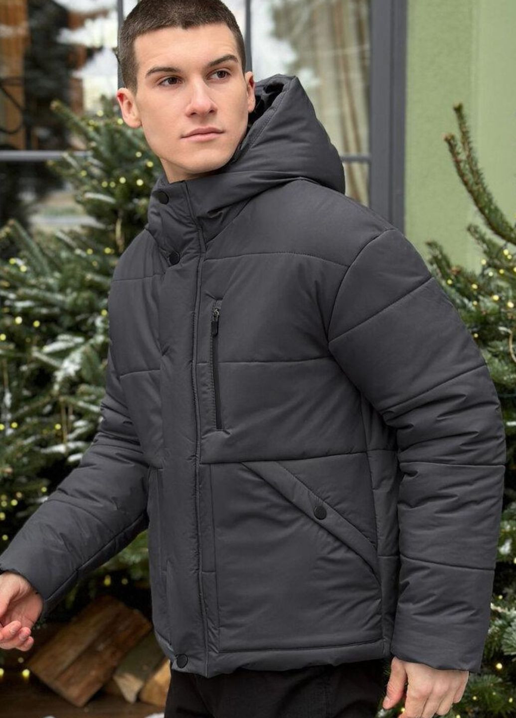 Темно-сіра зимня зимова куртка No Brand