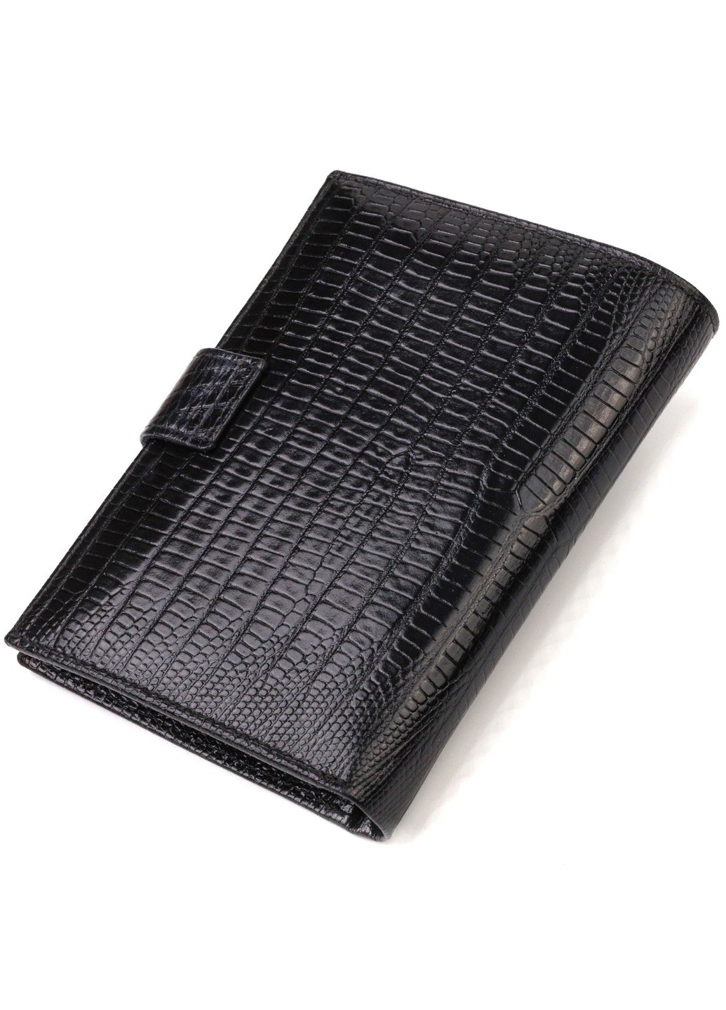 Фактурный вертикальный мужской бумажник среднего размера из натуральной кожи с тиснением 21859 Черный Canpellini (259874121)
