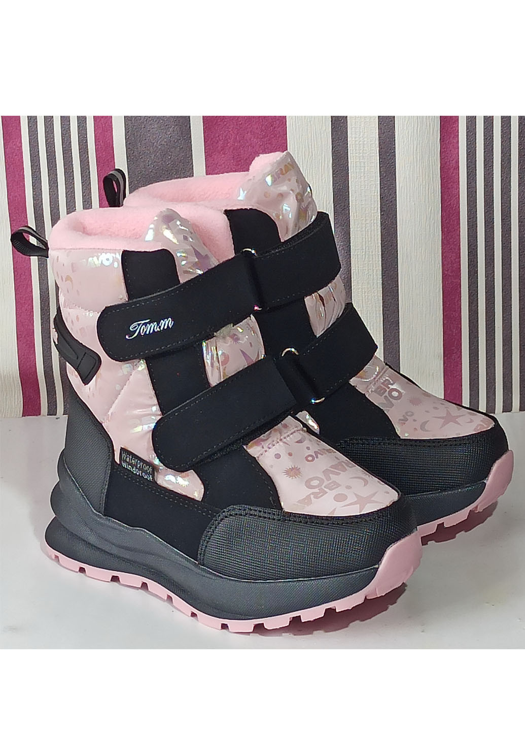 Розовые повседневные зимние детские зимние ботинки для девочки на овчине 10789w 28-18см 30-19,5см 31-20см Tom.M