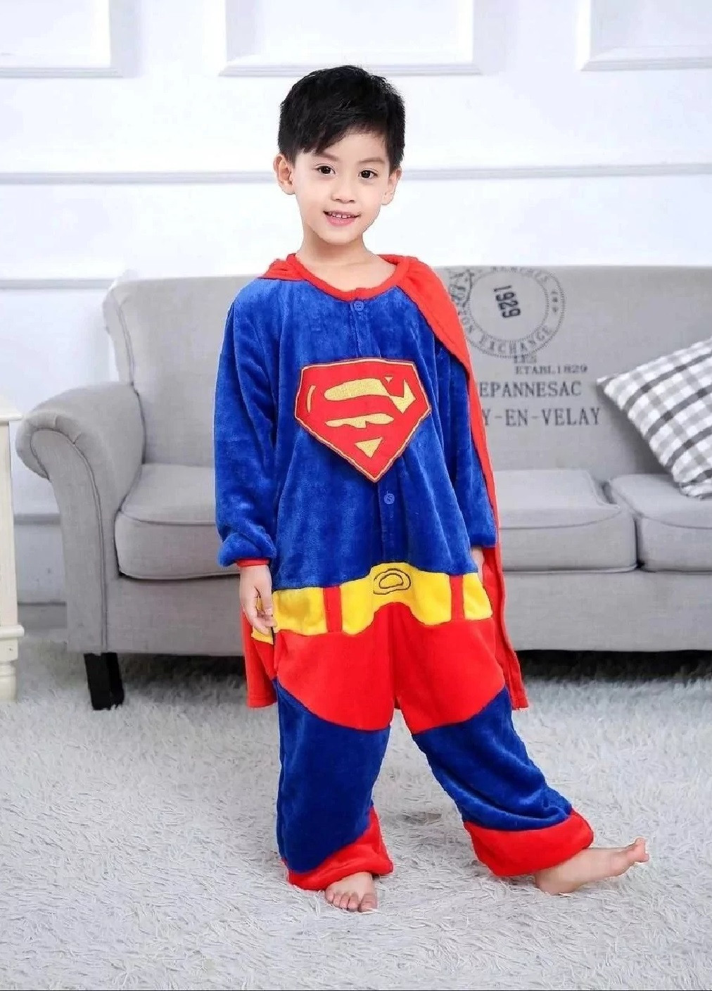 Кигуруми костюм пижама теплый махровый для детей мальчиков с капюшоном карманами (476154-Prob) Супермен размер L Unbranded (276902903)