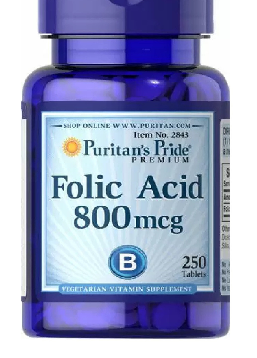 Puritan's Pride Folic Acid 800 mcg 250 Tabs Puritans Pride (256724651)