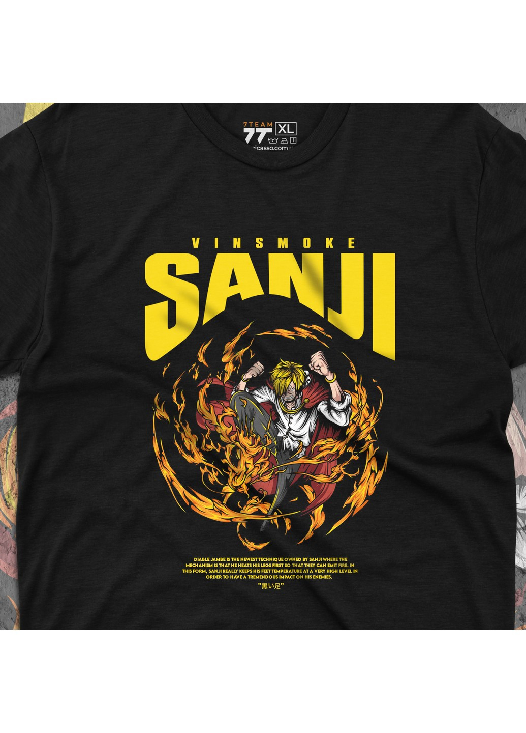 Чорна футболка з принтом ван піс - sanji vinsmoke No Brand