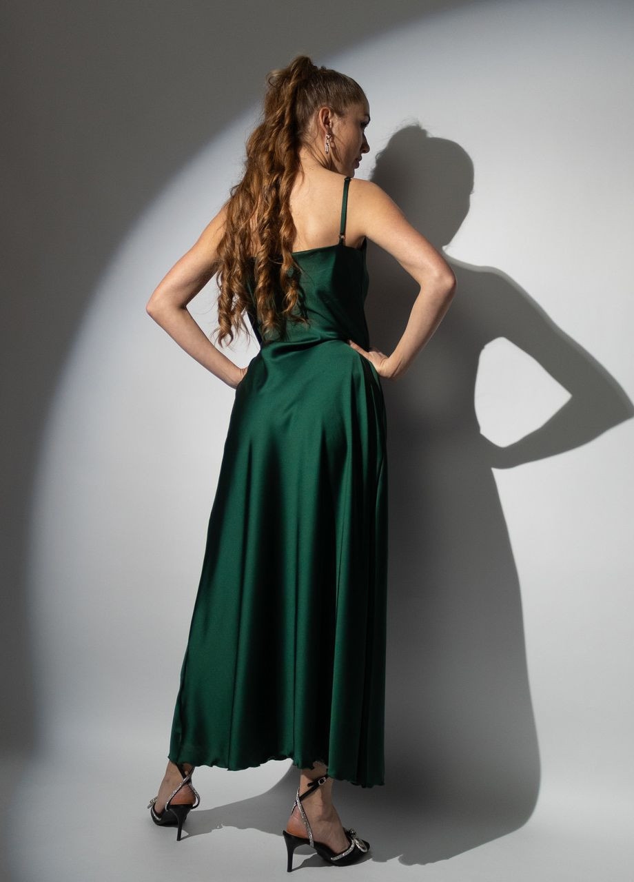 Изумрудное женское длинное шелковое платье комбинация изумрудный Maybel