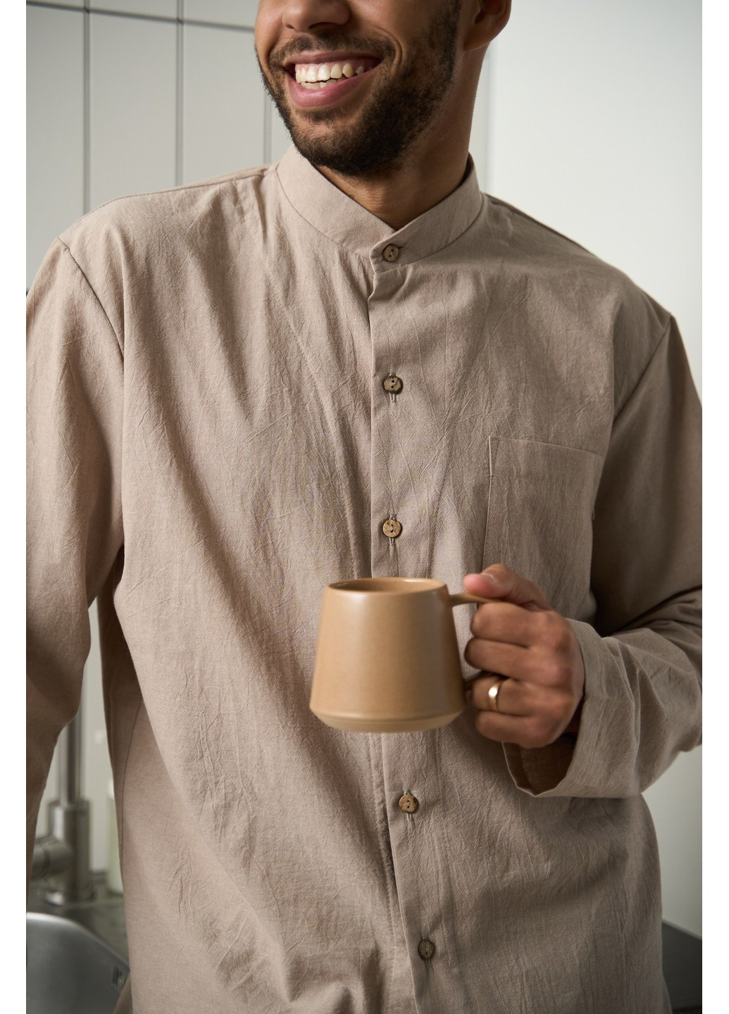 Пижама мужская вареный хлопок TOKYO бежевая Handy Wear (278076145)