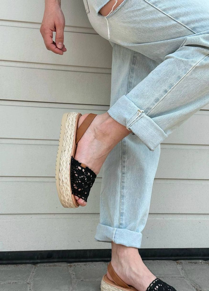 Черные босоножки Vakko без застежки с с кружевомм