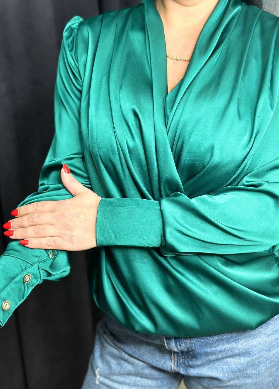 Зелена женская рубашка из шелка армани цвет зеленй р.44/46 447692 New Trend