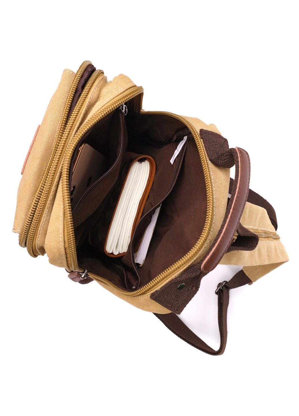 Оригинальный текстильный рюкзак с уплотненной спинкой и отделением для планшета 22171 Песочный Vintage (267925285)