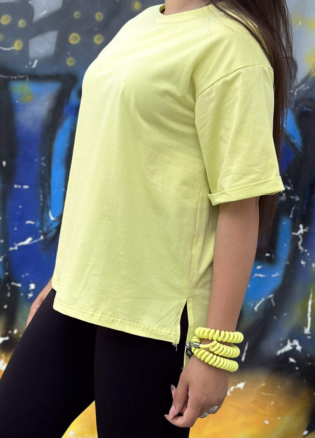 Салатовая летняя футболка женская салатового цвета размер 44-48 Let's Shop