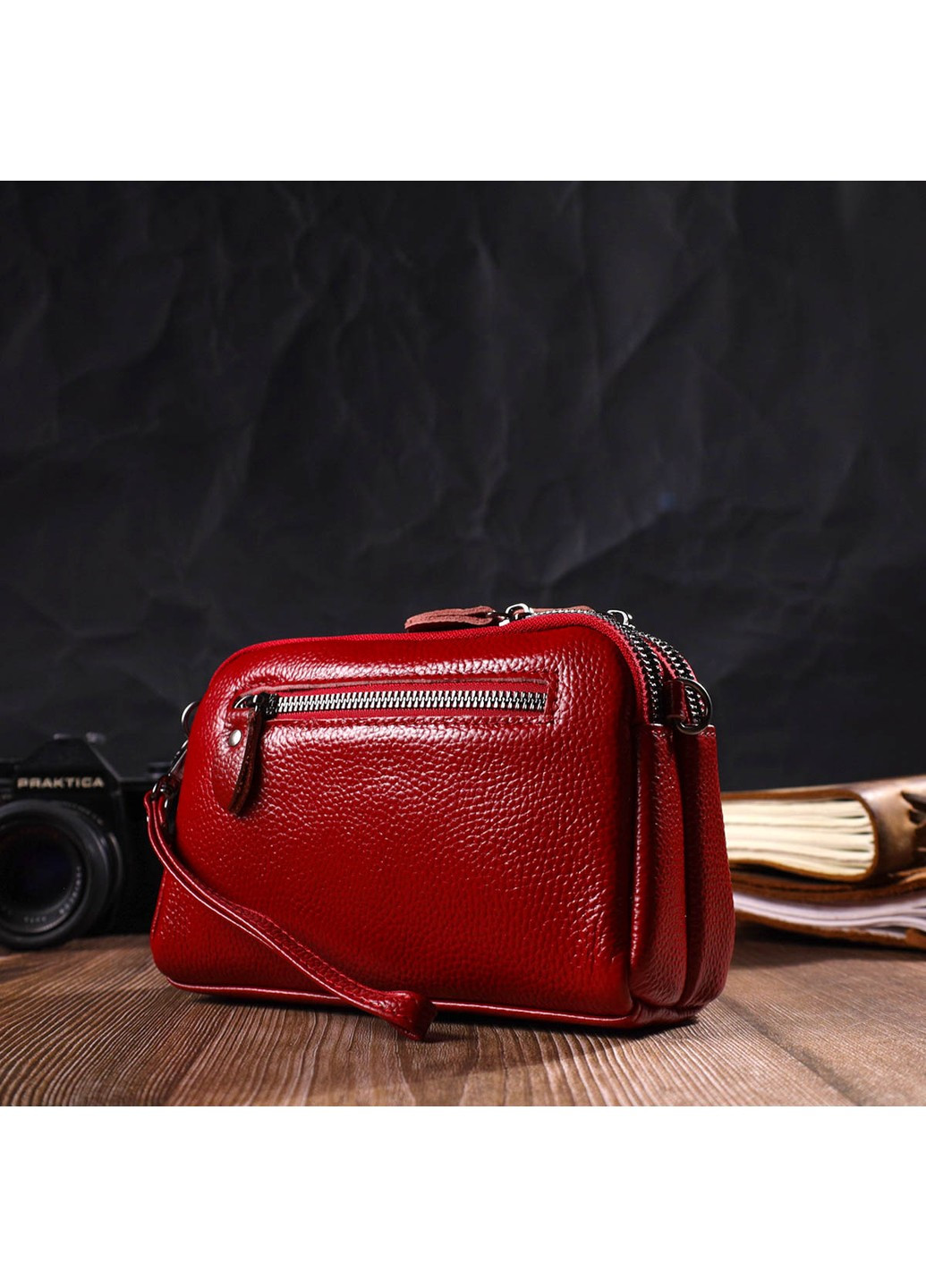 Яркая сумка-клатч в стильном дизайне из натуральной кожи 22125 Красная Vintage (260360840)