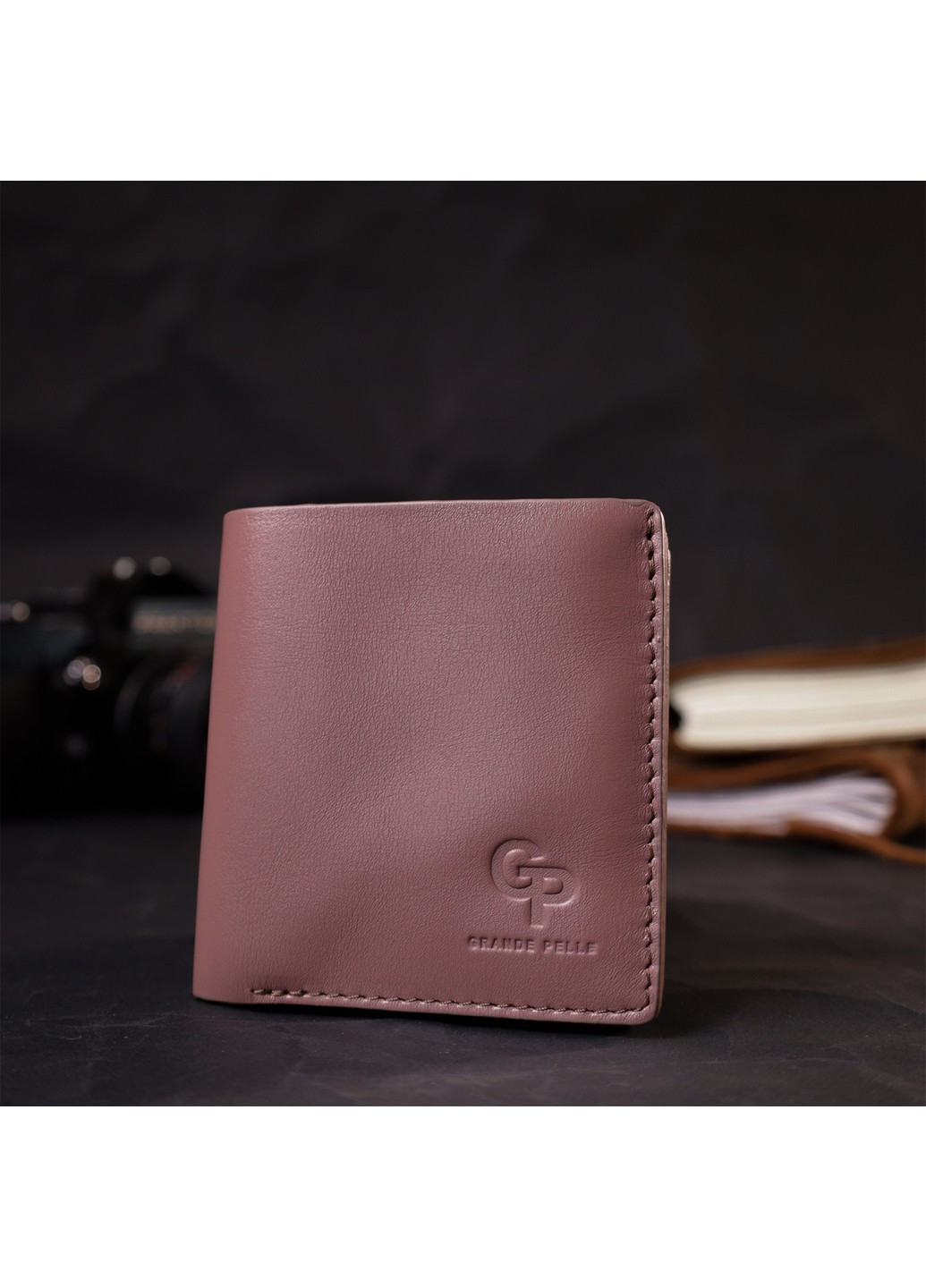 Невелике портмоне з натуральної шкіри 16799 Пудровий Grande Pelle (267507230)
