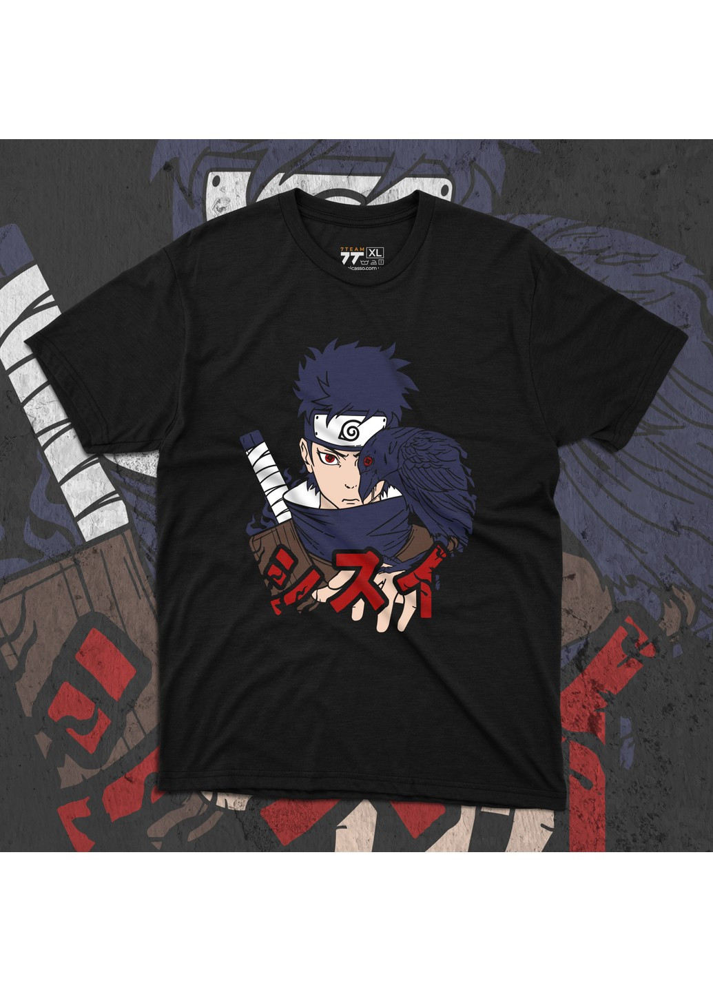 Черная футболка c принтом наруто - шисуи учиха No Brand