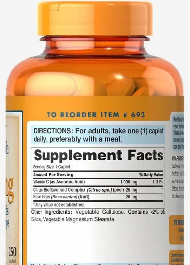 Puritan's Pride Vitamin C-1000 mg with Bioflavonoids & Rose Hips 250 Caplets Puritans Pride (256723478)