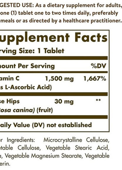 Vitamin C with Rose Hips 1500 mg 180 Tabs Solgar (257252285)