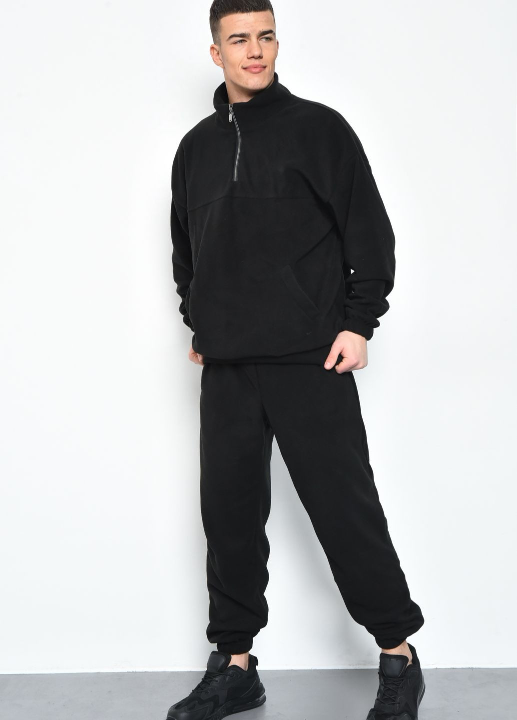 Чорний зимній спортивний костюм чоловічий флісовий чорного кольору розмір 46-48 брючний Let's Shop